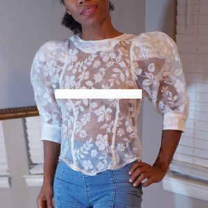 Boutique Lace Print Top w/ Elizabethan Sleeves.